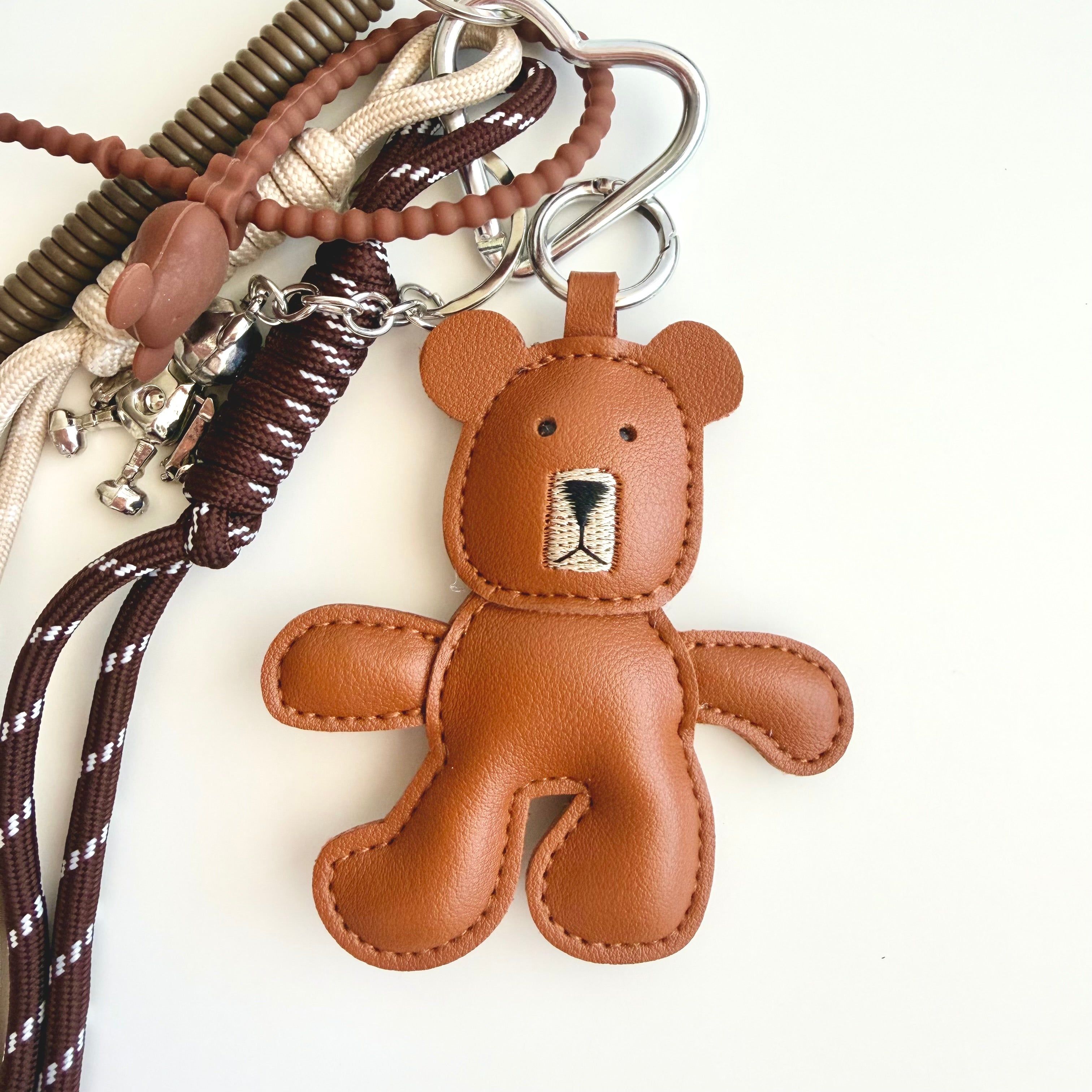 ✨ Leather Teddy Bear Keychain Charm 🧸