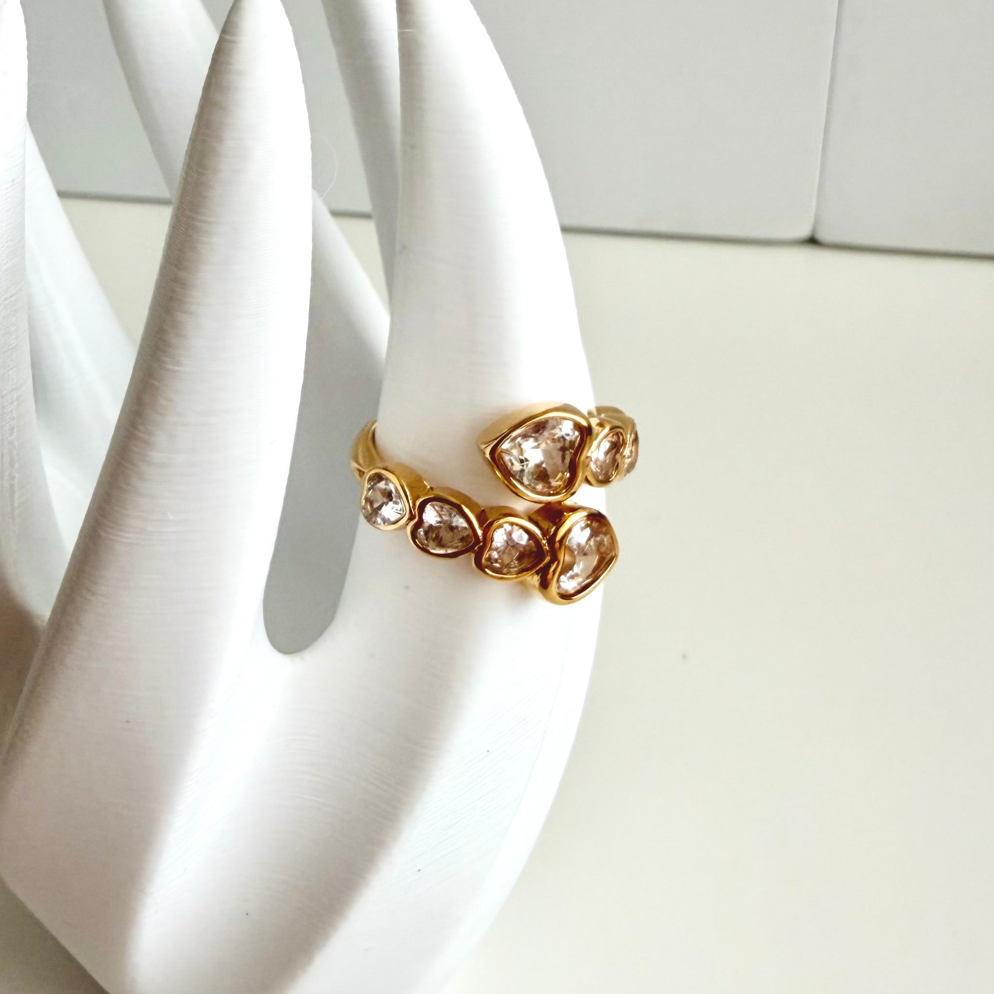 Mila – Gold Heart Crystal Statement Ring 💖