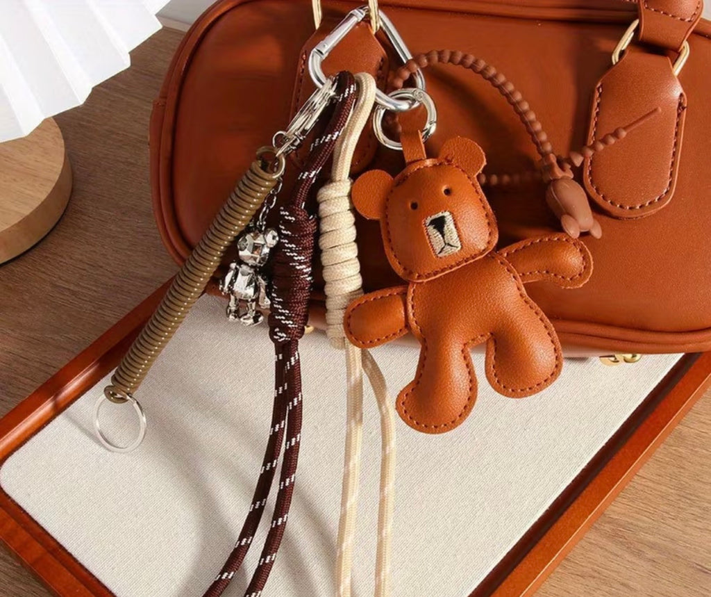✨ Leather Teddy Bear Keychain Charm 🧸