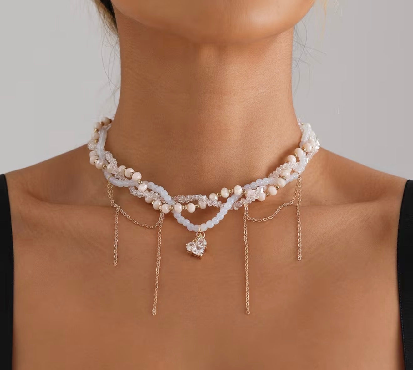 Eliza – Layered Pearl & Crystal Necklace ✨