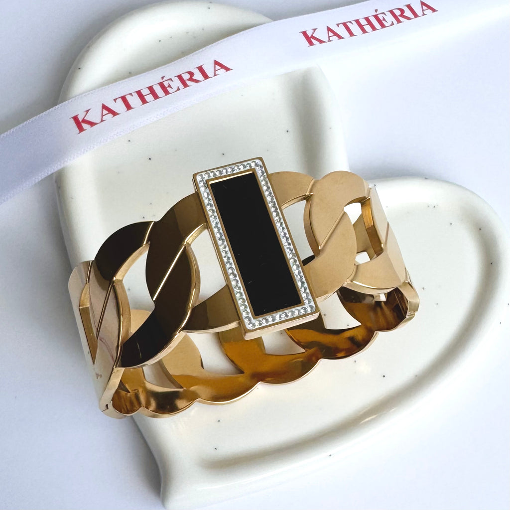 Isabella – Bold Black Enamel 18K Gold Plated Bracelet 🖤✨