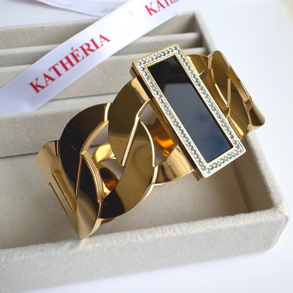 Isabella – Bold Black Enamel 18K Gold Plated Bracelet 🖤✨