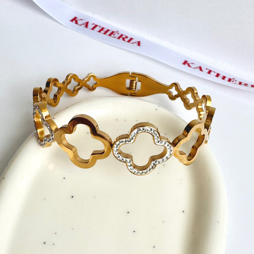 Amara – Clover Gold Bracelet with Crystals 🍀