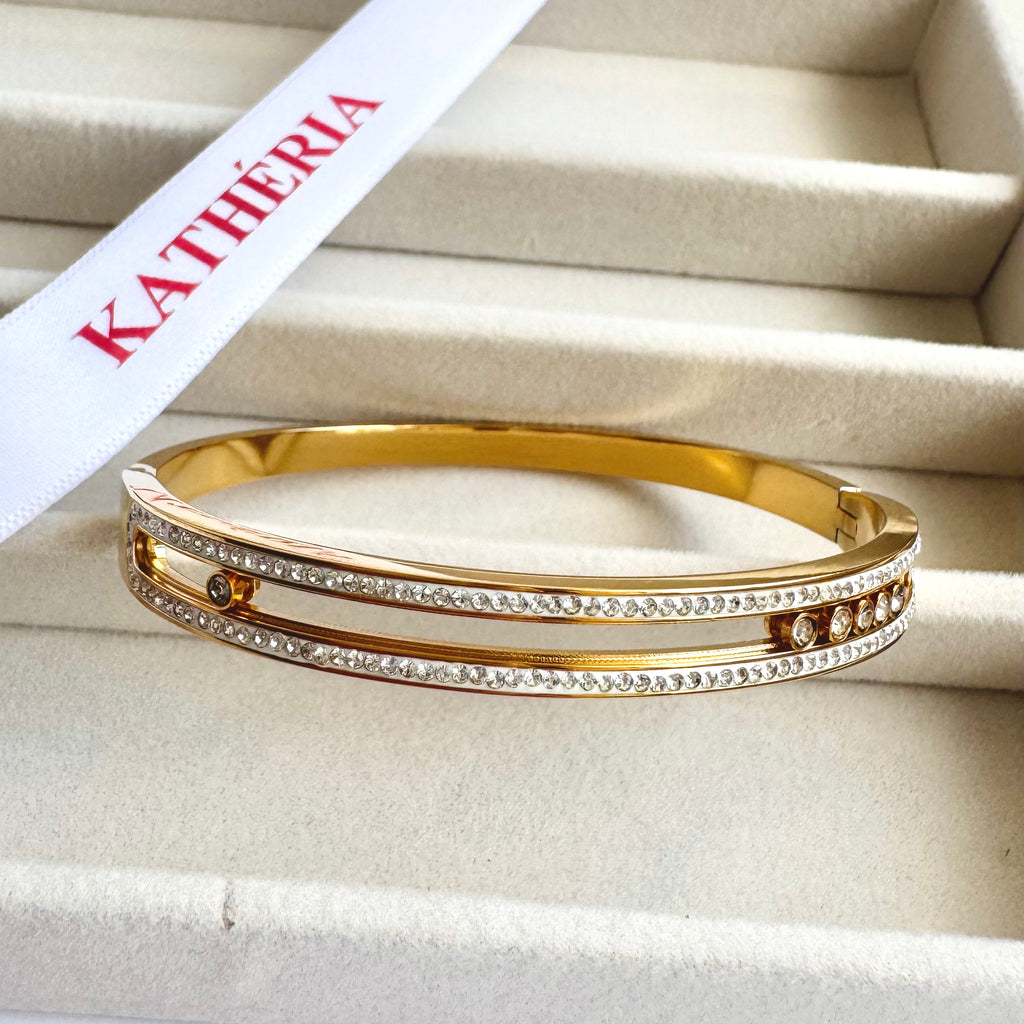 Elena – Double Layer Gold Bracelet with Crystals ✨