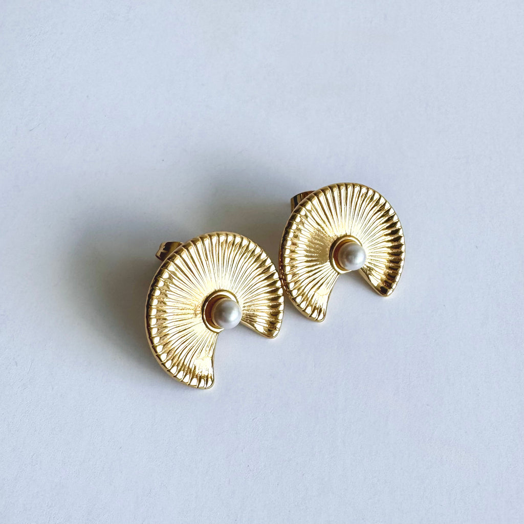 Ester – Radiant Pearl 18K Gold Plated Earrings 🌙✨