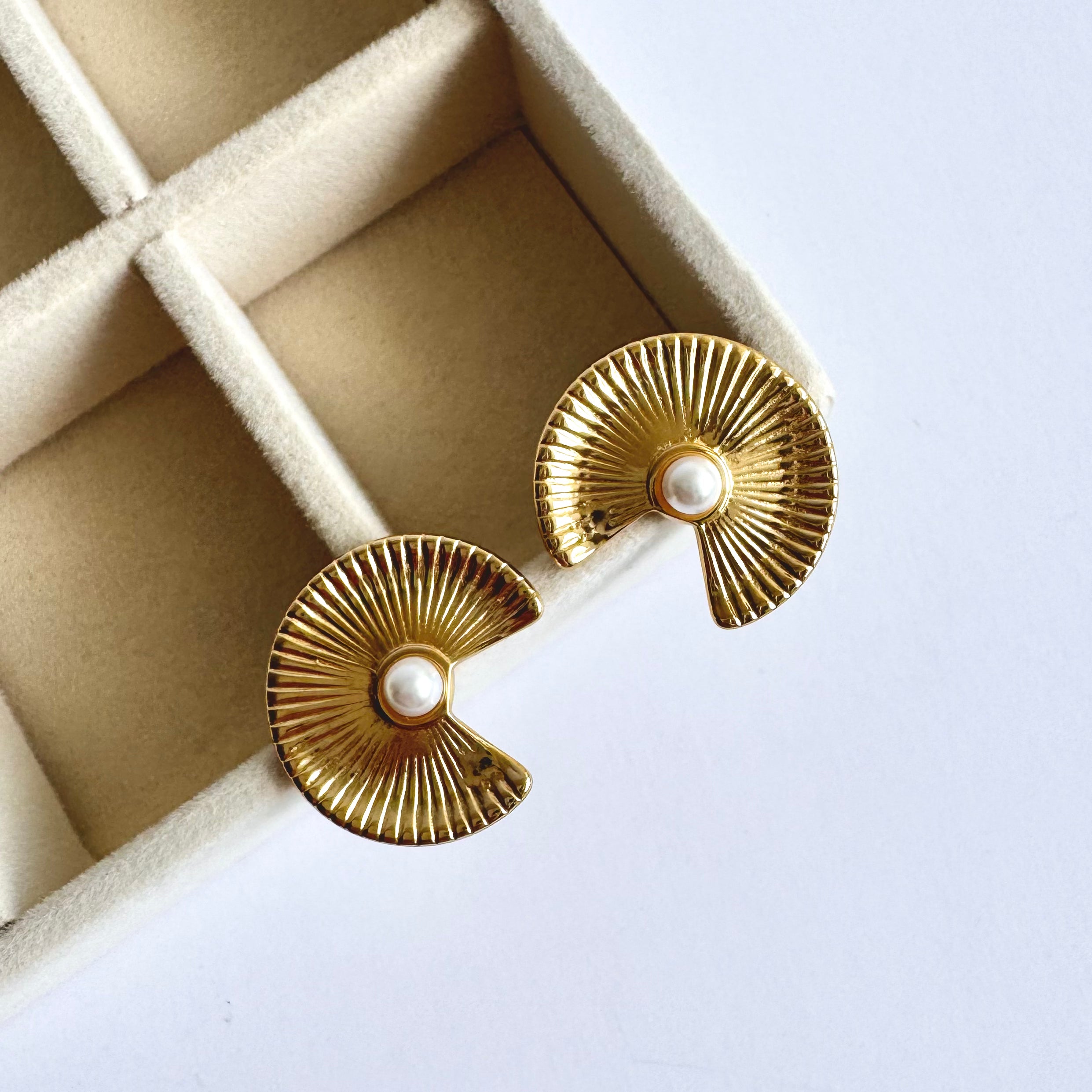 Ester – Radiant Pearl 18K Gold Plated Earrings 🌙✨