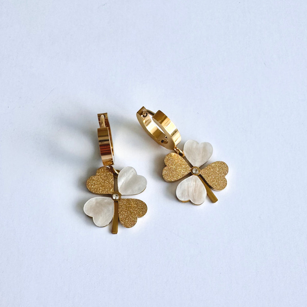 Aria – Mother of Pearl Clover Drop Earrings 🌿✨
