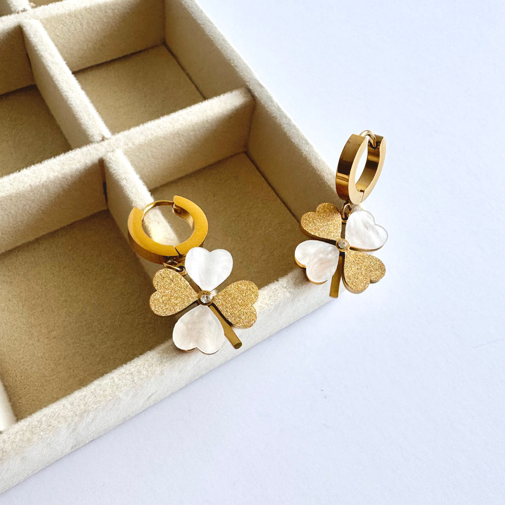 Aria – Mother of Pearl Clover Drop Earrings 🌿✨