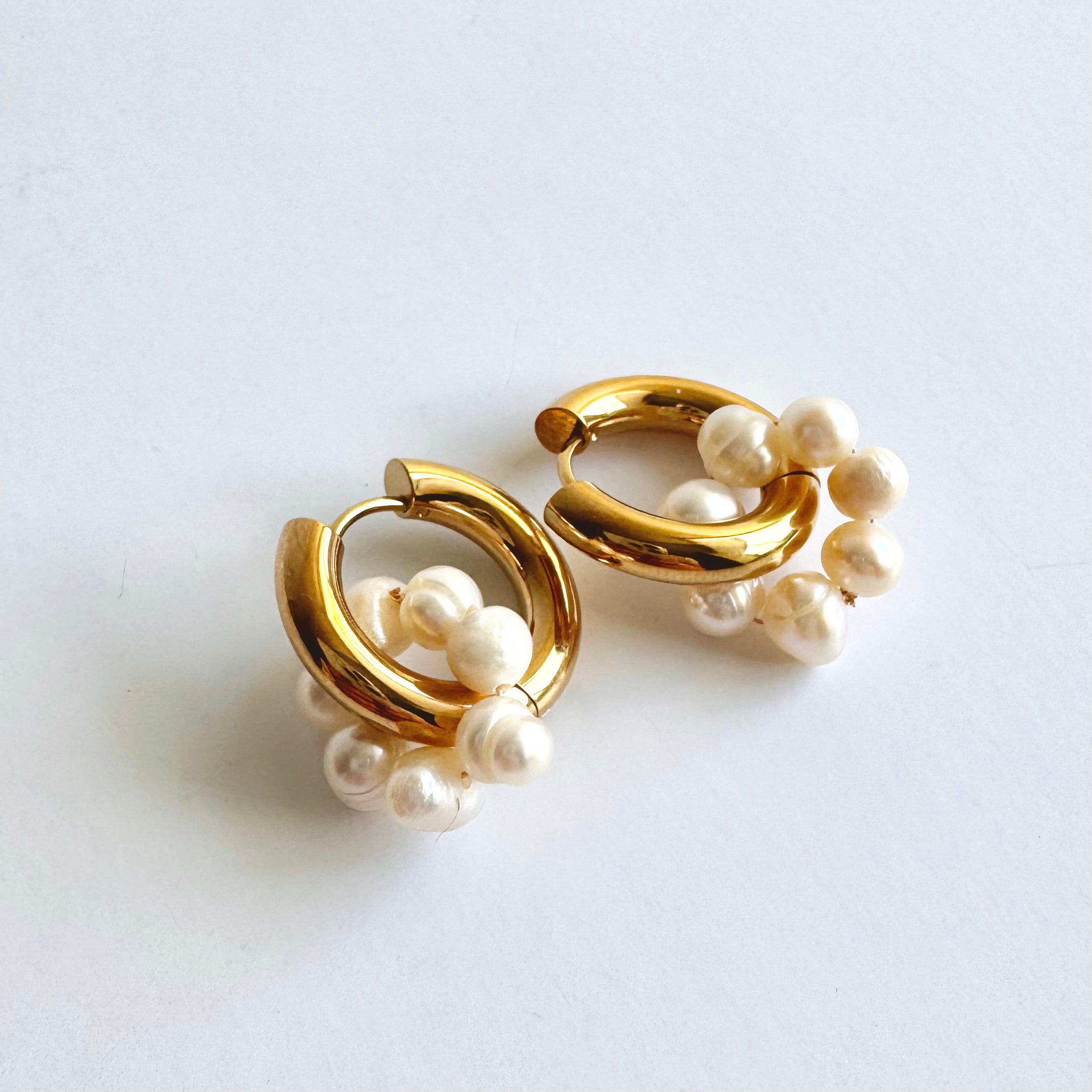 Christina – Golden Pearl Hoop Earrings 🤍✨