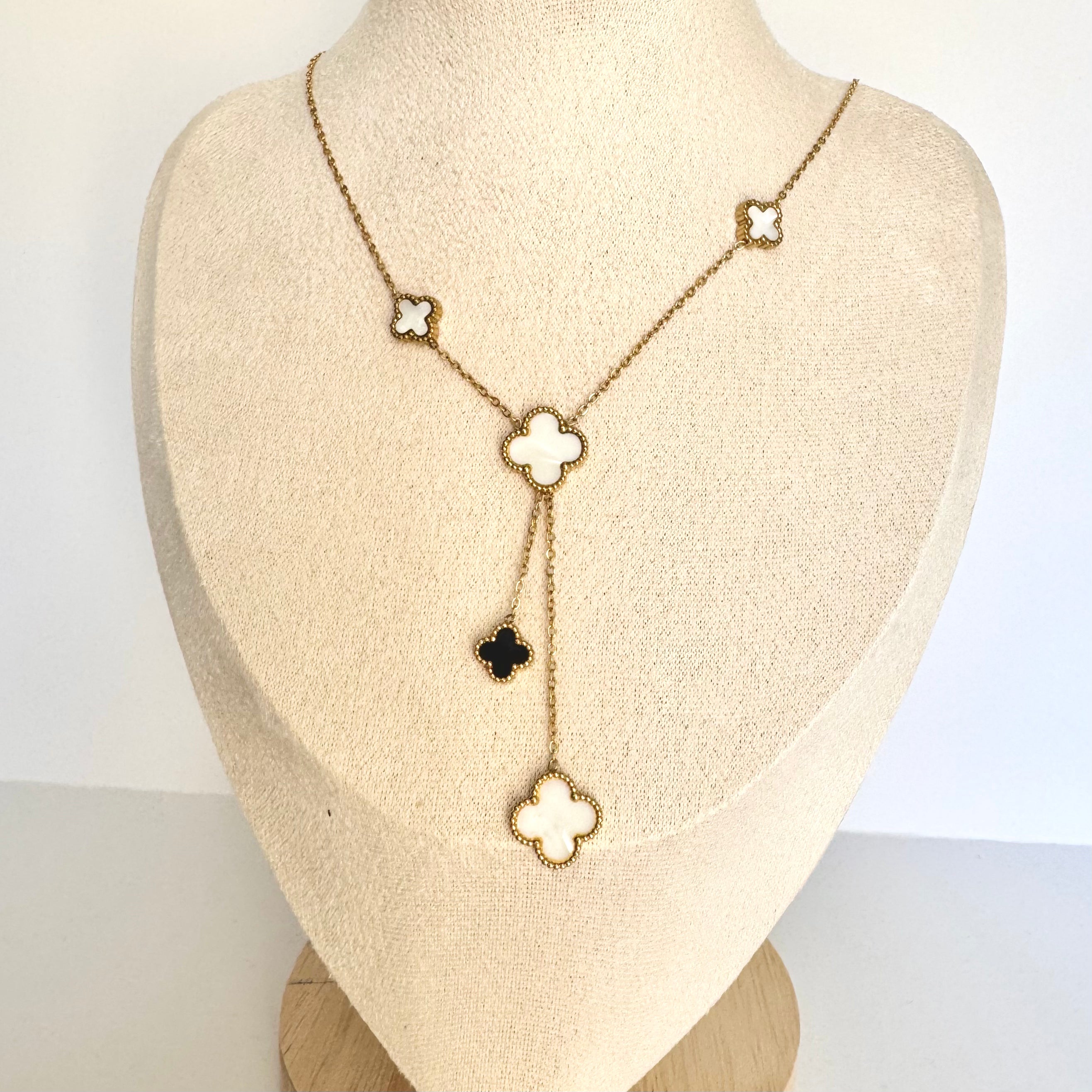 Cassandra – Gold Plated Clover Drop Necklace ✨