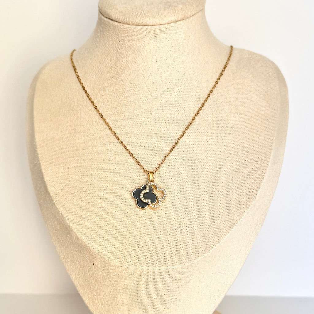 Maribel – Gold Plated Black Clover Duo Necklace ✨