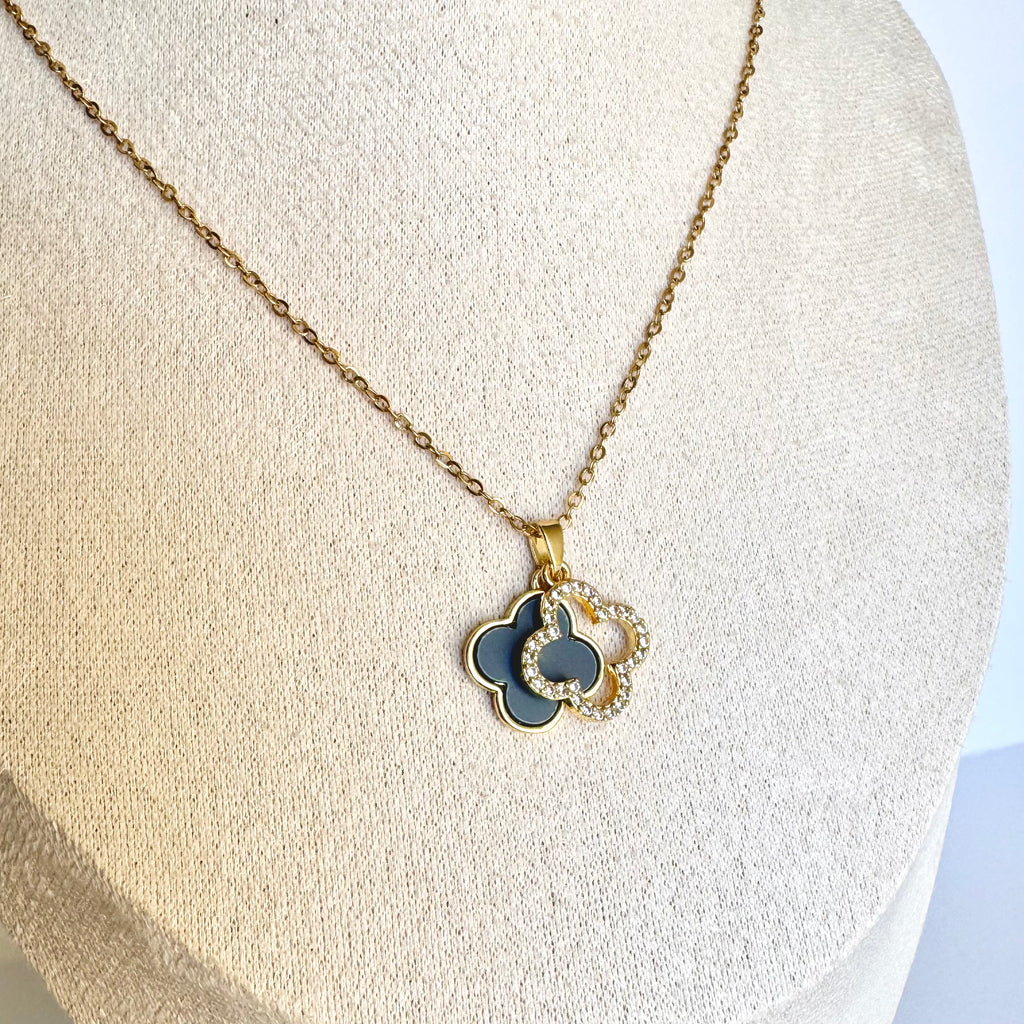 Maribel – Gold Plated Black Clover Duo Necklace ✨