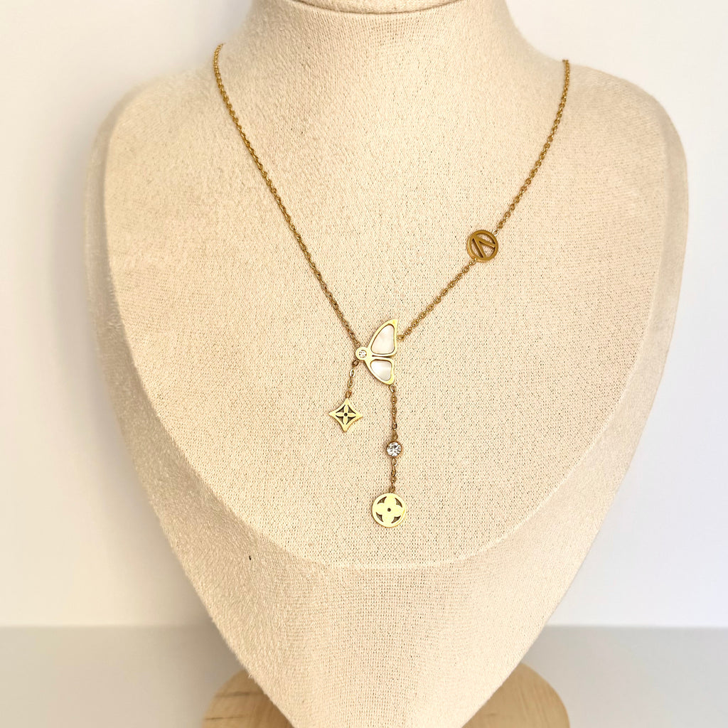 Danielle – Gold Plated Butterfly & Charm Drop Necklace ✨