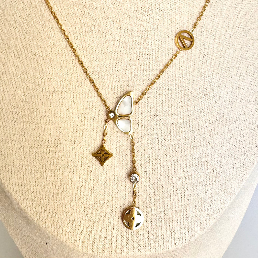 Danielle – Gold Plated Butterfly & Charm Drop Necklace ✨