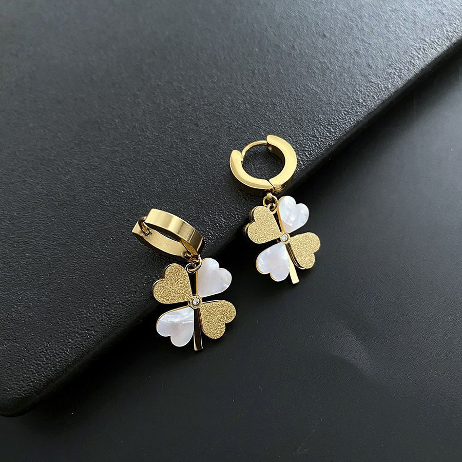 Aria – Mother of Pearl Clover Drop Earrings 🌿✨
