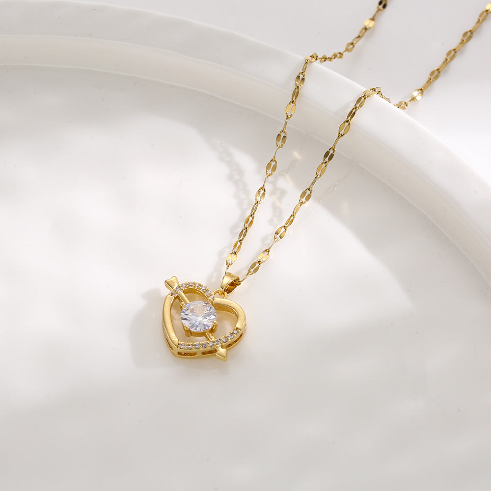 Anna – Crystal Heart Arrow Gold Necklace 💘✨